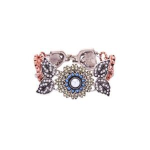 Pastel Crystal Pearl Flower Vintage Gold & Silver Chunky Statement Bracelet